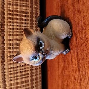 Vintage Siamese Kitten Cat Porcelain‎ Figurine Trinket Big Eyes Japan
